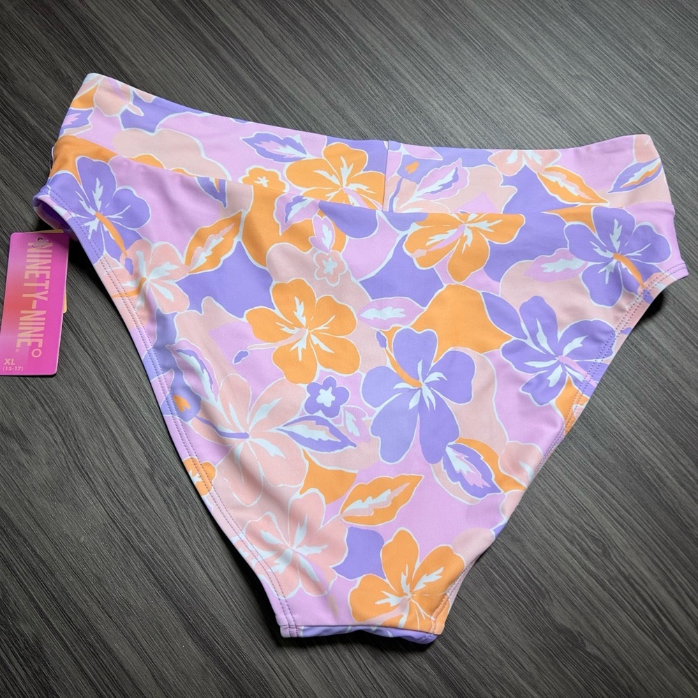 Ninety-Nine Crossover High Waisted Swim Bottoms Multi Color Tropics Size XL NWT